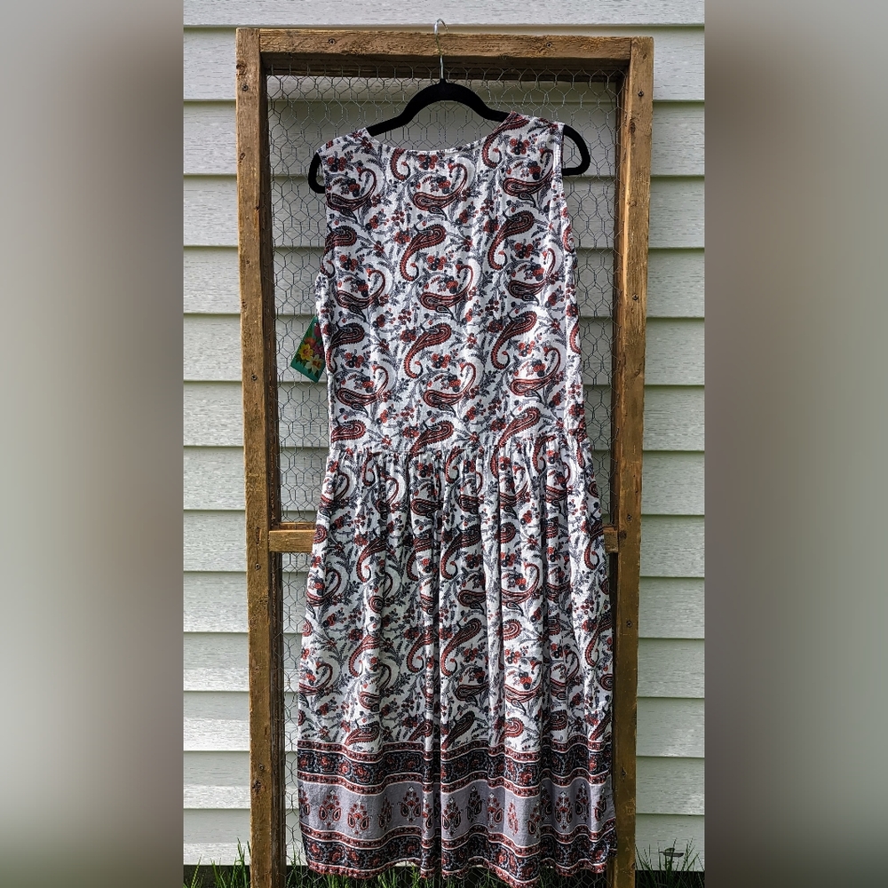 Vintage 90s Indian Cotton Paisley Floral Midi Dress Exc Pockets Retro Boho - Picture 4 of 4